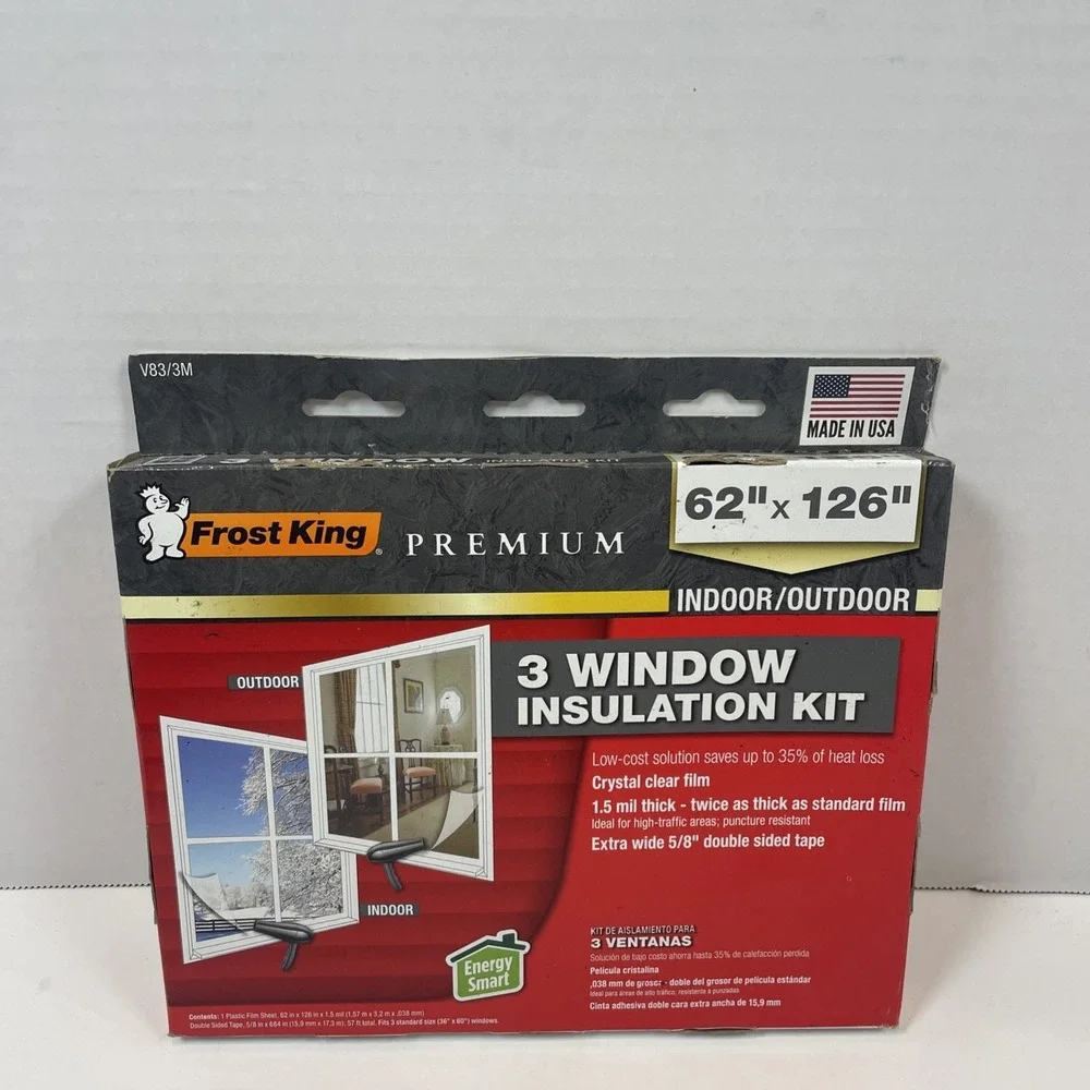 Frost King Window Insulation Kit Unisex 62x126 Clear Premium V83/3M 3 Window Kit
